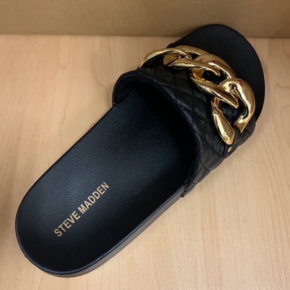 Steve Madden Zoray Golden Chain Link Slide Sandals - Picture 5 of 8